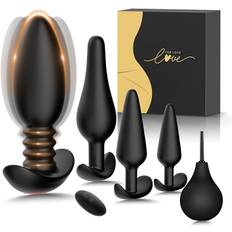 SuperLove Butt Plug Training Kit & Anal Vibrator with Remote Black