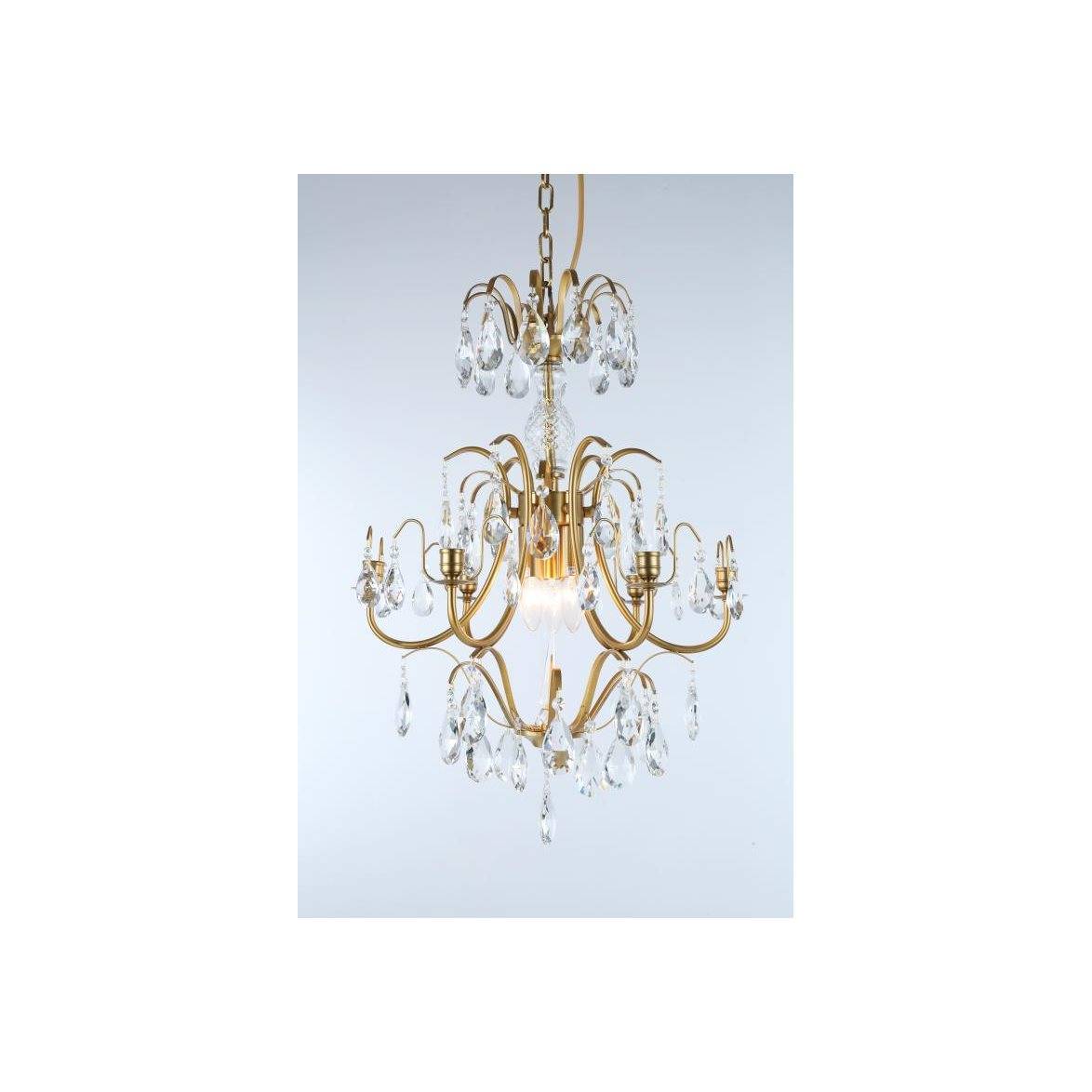 Norrsken Design Kristallkrona Charlotte 6-Arm Medium Borstad Mässing 47cm
