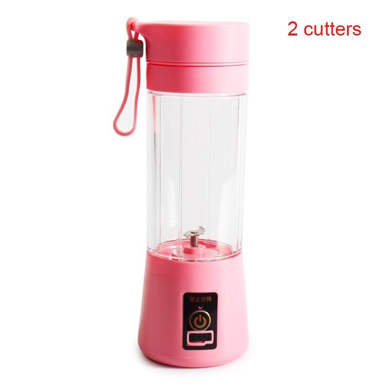 Bärbar elektrisk frukt citrus juicer flaska handhållen smoothie maker juice mixer fping - Rosa två skärare