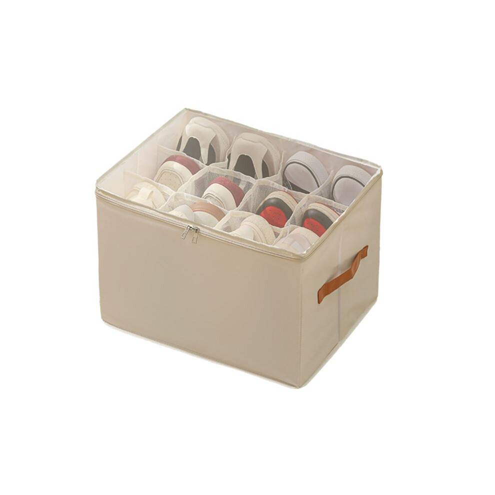 Shoe Organizer for Closet, 2 Pack Shoe Organizer with Transparent Cover and Sturdy Handles, Closet Shoe Storage Beige