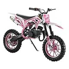 ohfruit 49cc 2-takts barn dirtbike off road mini motorcykel mini dirtbikes motorcykel gaselcykel off-road barn ficka motorcykel med främre bakre skivbromsar, dra start rosa