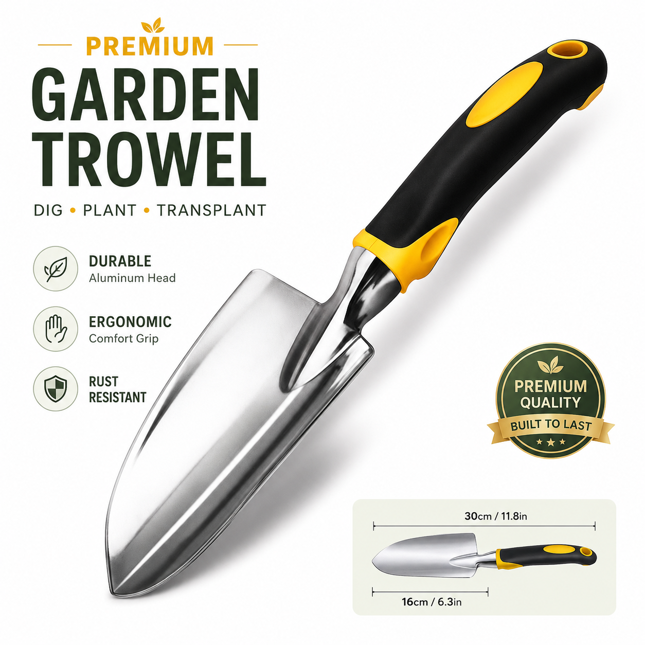 Stainless Steel Gardening Shovel, Anti Slip Rubber Handle, Planting Weeding Digging Trowel, Garden Hand Tool