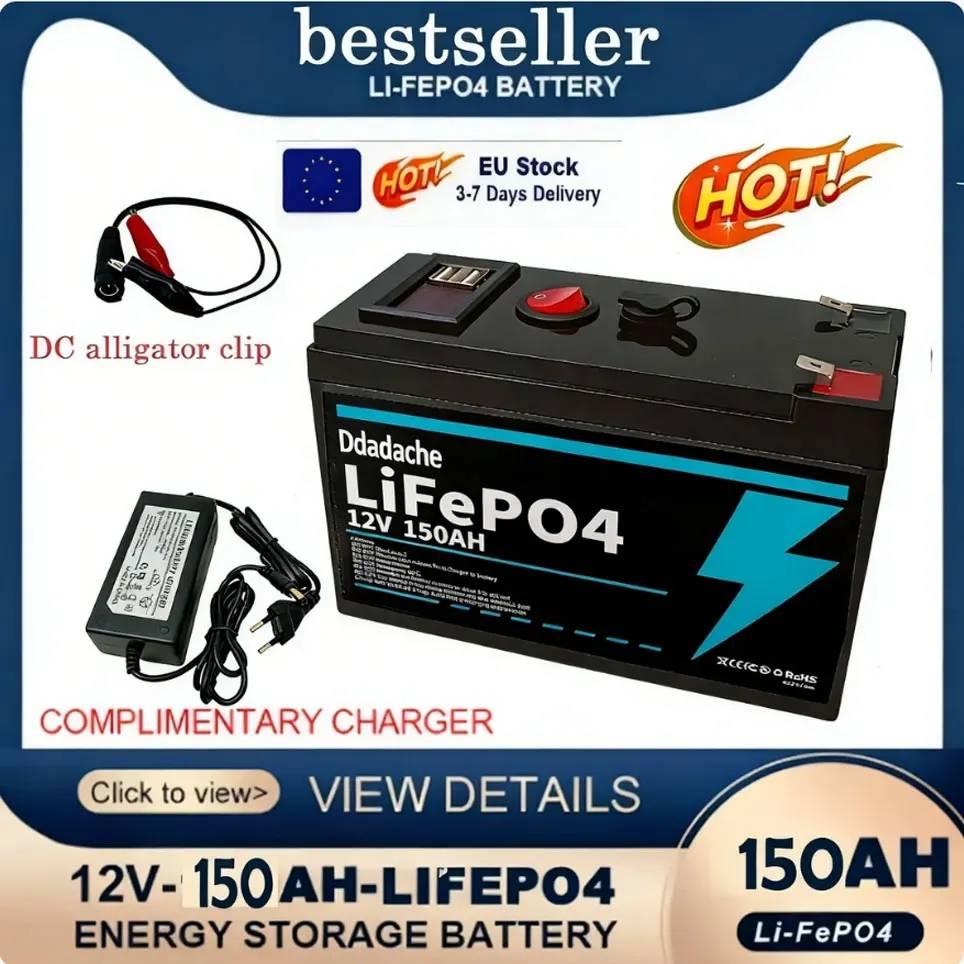 12V 150Ah Lithium LiFeP04 Battery for Solar Charging,Fish Finder Marine Outdoor Camping Off-Grid Applications with USB Port