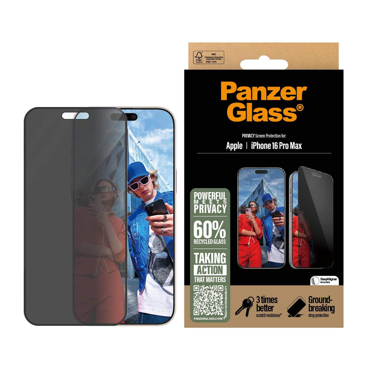 PanzerGlass iPhone 16 Pro Max Privacy Skärmskydd (with EasyAligner) Ultra Wide Fit