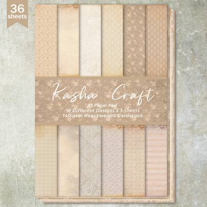 36 ark A5 vintage ljusbrunt scrapbookingpapper med texturerad bakgrund, lämpligt för bullet journals, scrapbooks, kort och pyssel - Beige