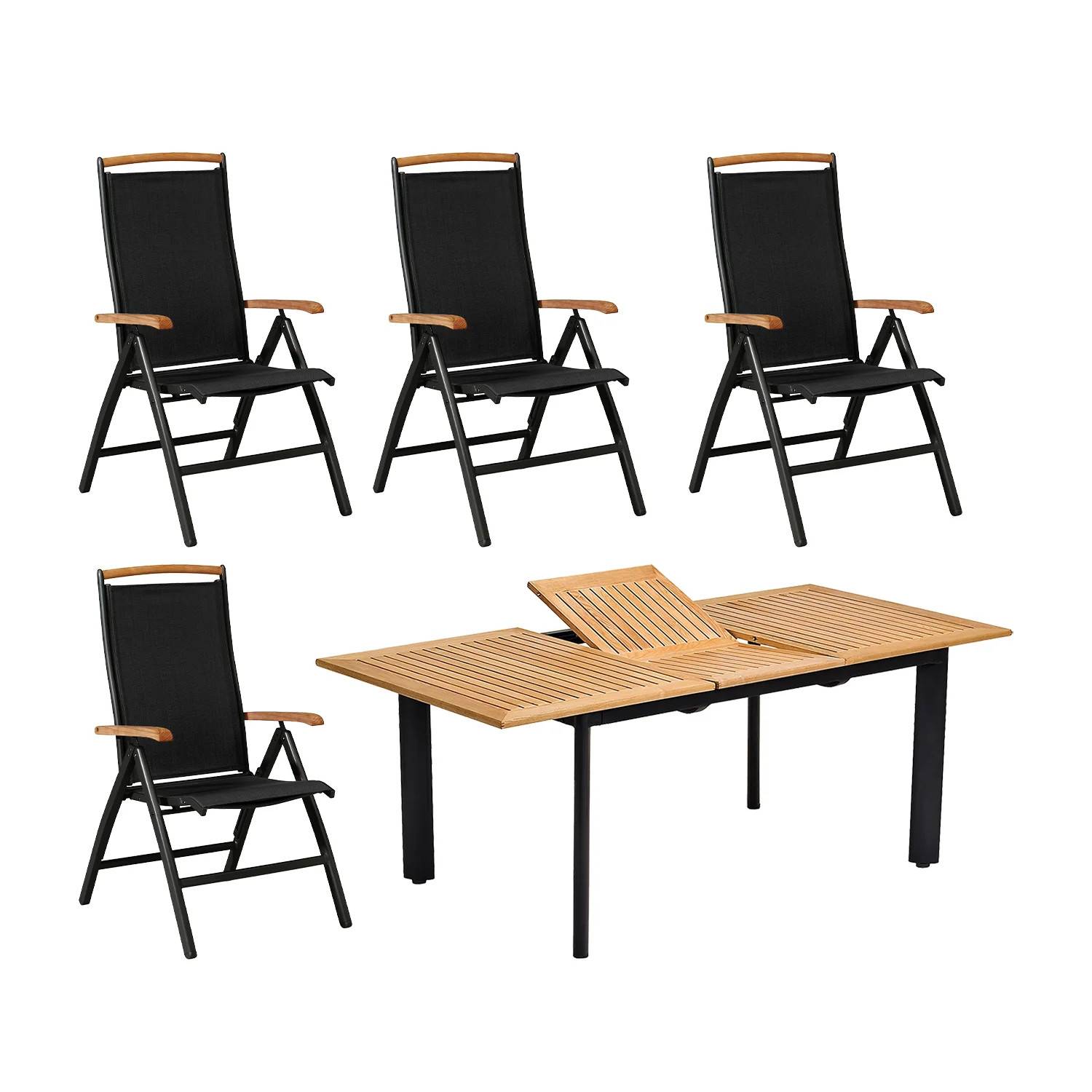Nydala matgrupp svart/teak - 4 stolar - 150/200 cm - Svart/Träfärgad
