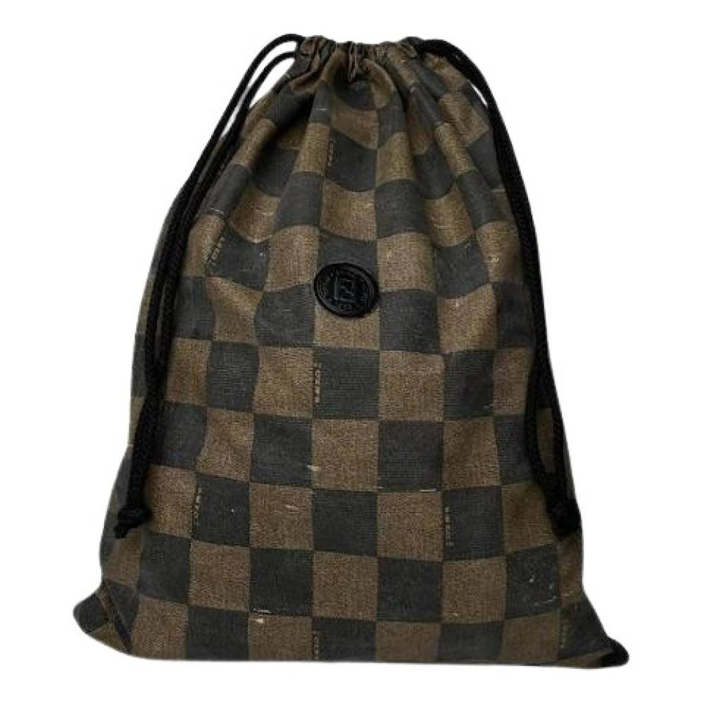 Fendi Vintage Pre-owned Checked Leather Drawstring Bag - Vintage - Dame - Brun - ONE SIZE - Læder