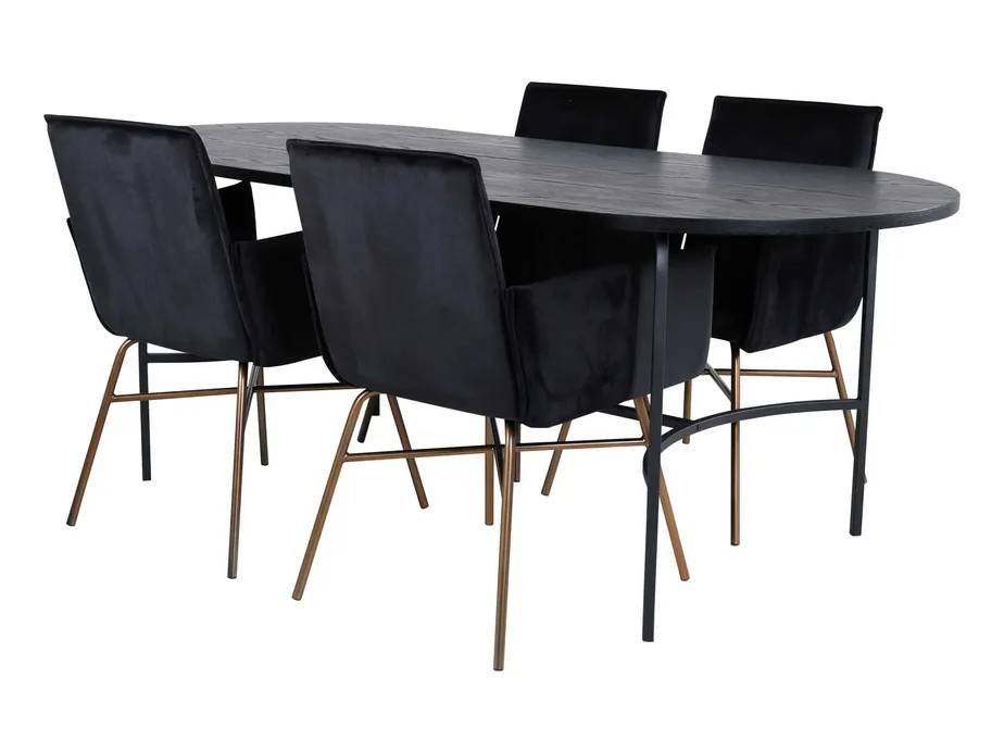 Venture Design Skate & Petra matgrupp Svart/svart 4 stolar & bord 200 x 90 cm