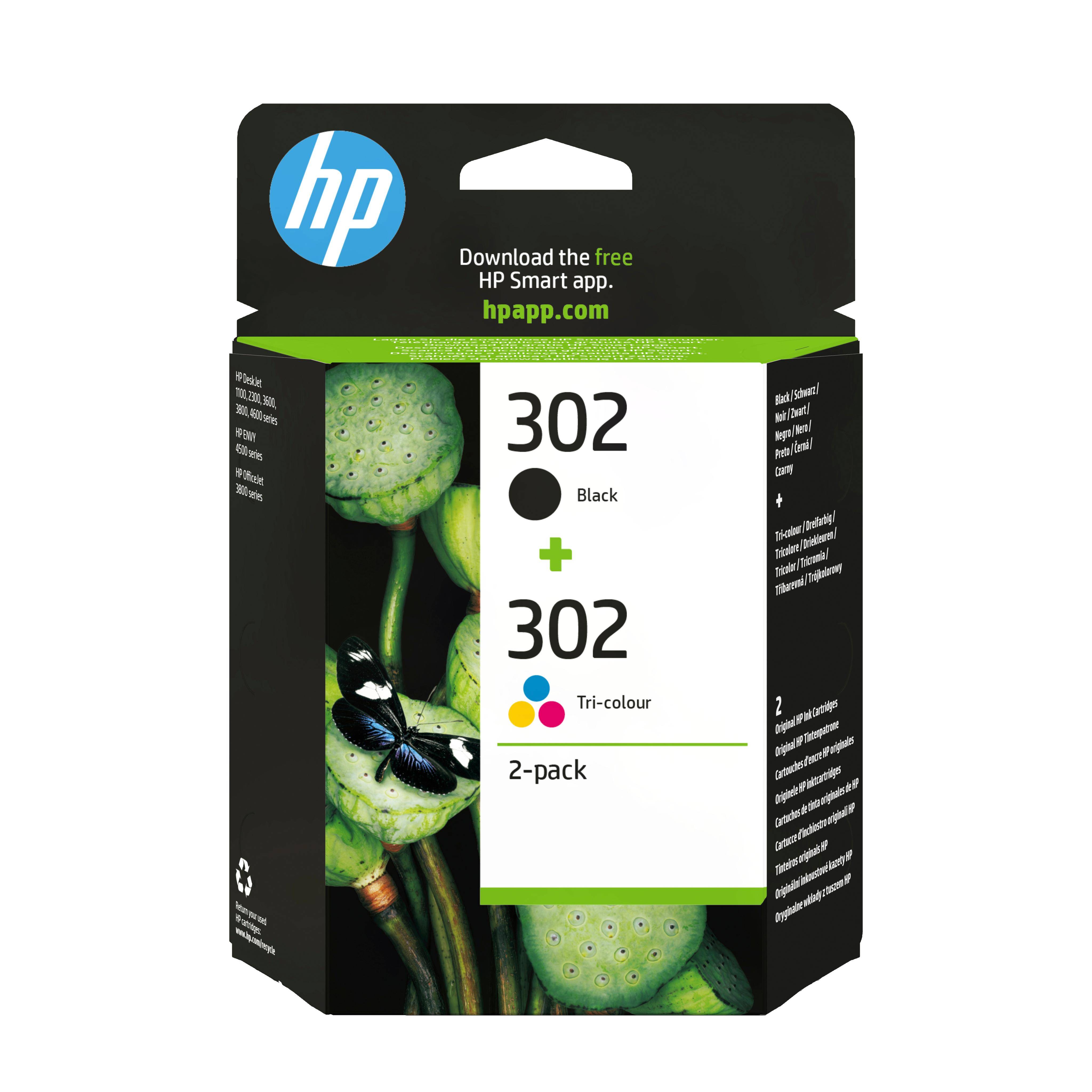 302 - 2-pack - svart, f�rg (cyan, magenta, gul) - original - bl�ckpatron - f�r Deskjet 1110, 21XX, 36XX, ENVY 45XX, Officejet 38XX, 46XX, 52XX