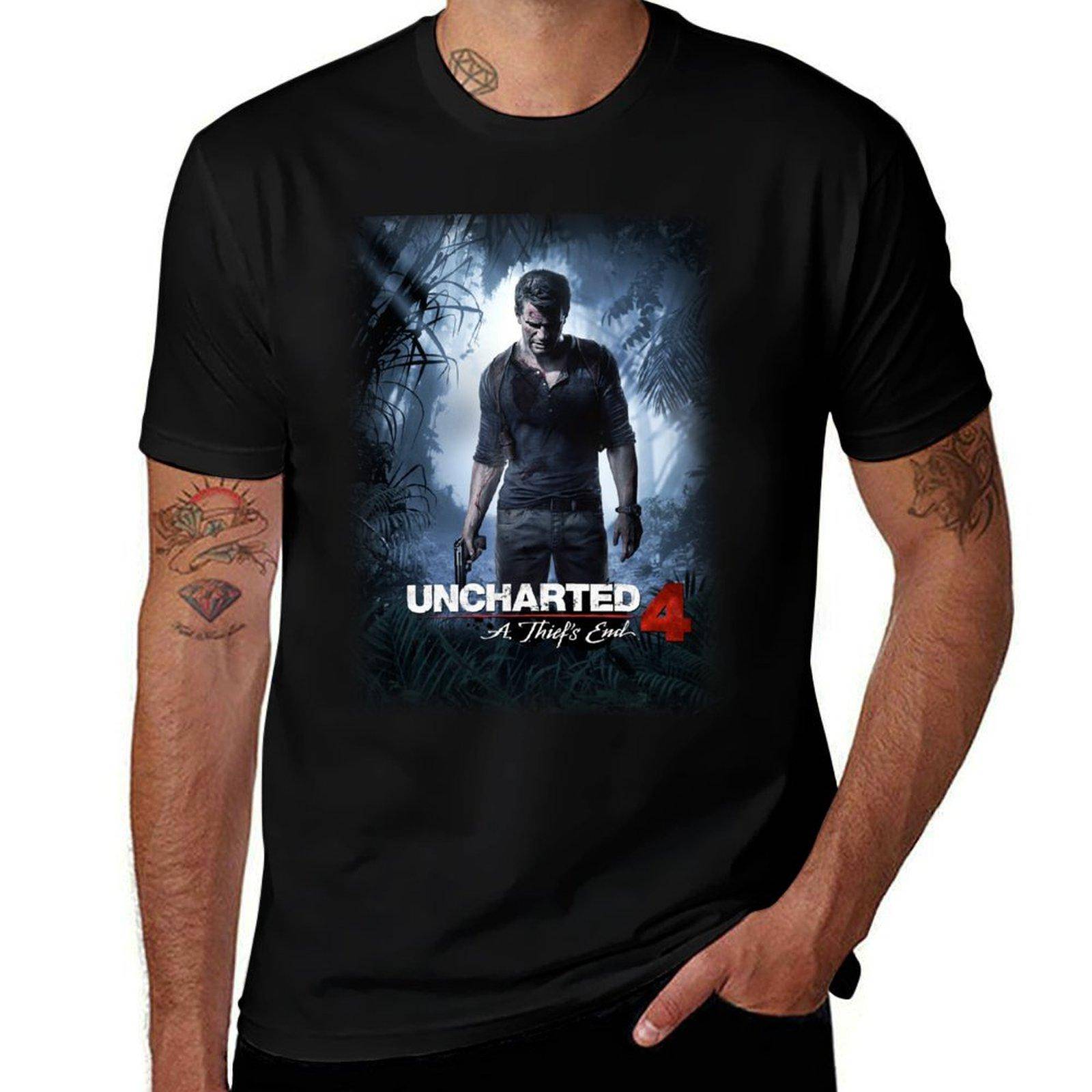Uncharted 4 T-shirt T-shirt svart bomulls t-shirt enfärgad för man paket bomulls t-shirt 100% man t-shirt designer cm