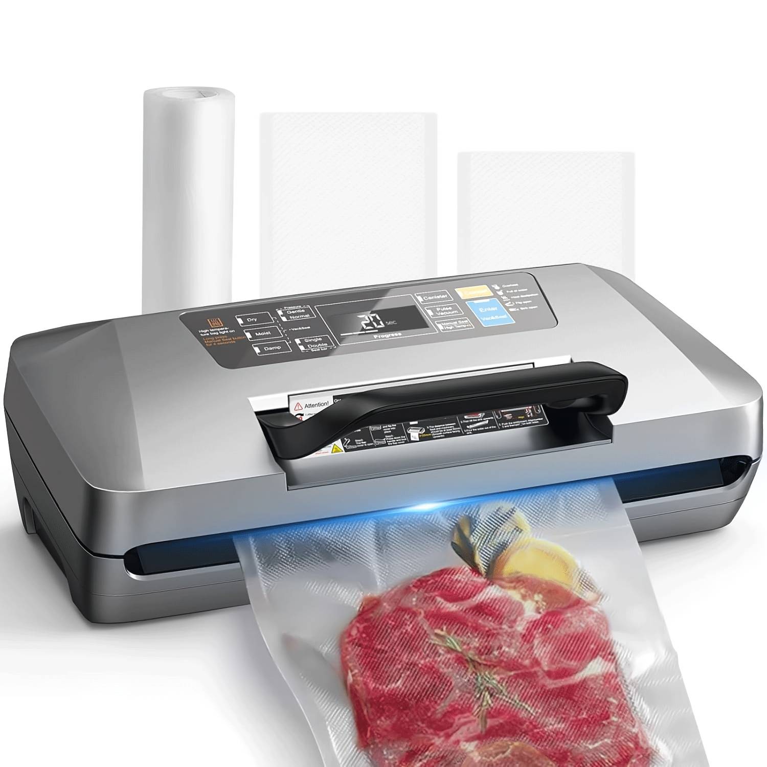 Vacuum Sealer Machine, 95kpa Food Vacuum Sealer Machine With Double Heat Seal, Vacuum Pack Machine With Built-in Cutter And Bag Storage, 1 Bag Roll And 10 Pre-cut Bags
