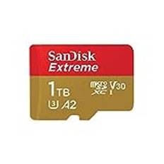 SanDisk 1TB Extreme microSDXC kort +SD-adapter, för din Android-smarttelefon, actionkameror eller drönare, upp till 190 MB/s, RescuePro Deluxe, SanDisk QuickFlow teknik, A2, UHS-I, Class 10, U3, V30