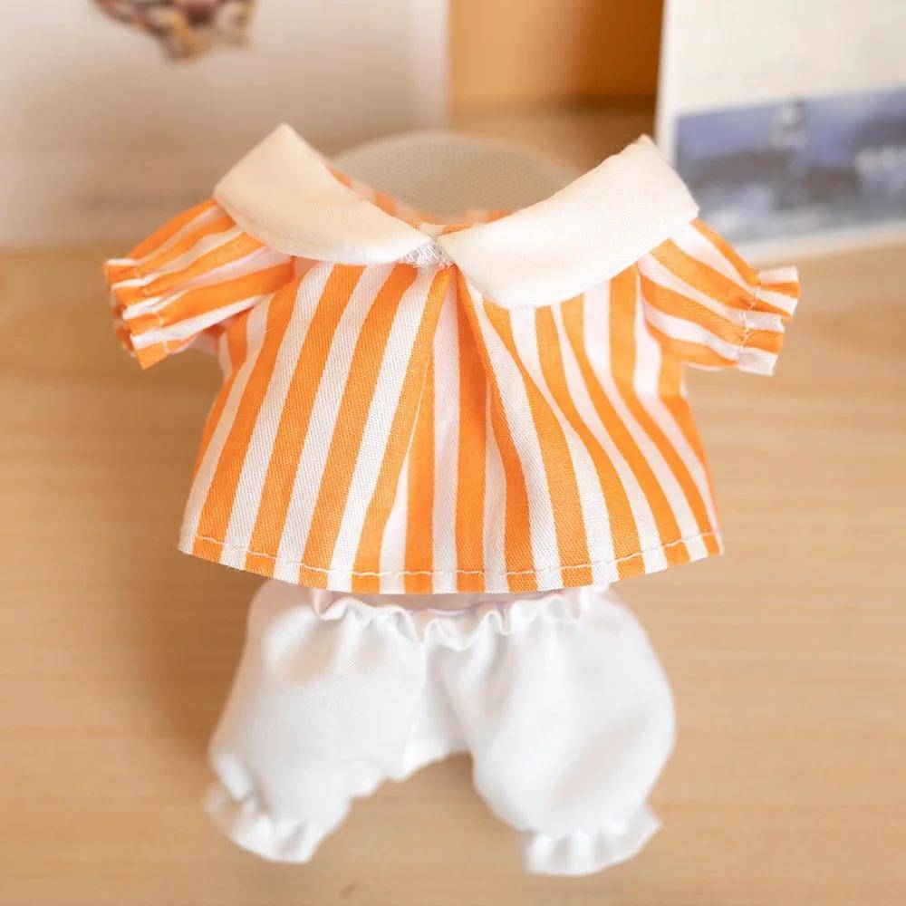 17 cm söta mini plyschdockor, kläder, outfits, tillbehör till Idol-dockor, skjorta, shorts, tvådelat set, kläder, gör-det-själv, flickor, present fit 17cm Labubu Doll orange