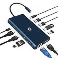 12-i-1 USB C-hub, USB C dockningsstation triple display 4K DP/2 HDMI, MacBook Pro/Air USB C-adapter (5 Gbit/s USB A/C 3.0,1 g Ethernet, PD 100 W, 3,5 mm MIC, SD/TF) för Dell, HP, Lenovo