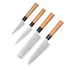 Japansk knivsæt | Paring Petty Nakiri Santoku | Damaskus Yuki-onna