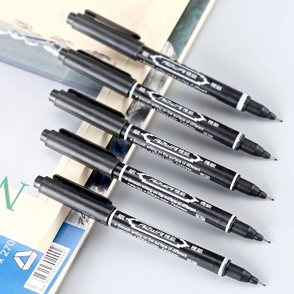 TEMU A Set Of 5 Dual-tip Marker Pens - Oily, Quick-drying, Non-fading, Smooth Writing, Fine And Thick Dual-use, Suitable For Art And Office Supplies, Non-smudging, Deepening Colors And Graffiti