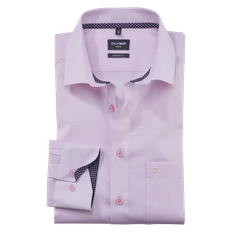OLYMP Long Sleeve Plain Linen Look Shirt - Pink / 15.5