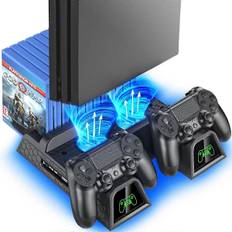 PS4 Stativ med Blæser, PS4 Køler, PS4 Stativ med PS4 Controller Ladestation til Playstation 4/PS4 Pro/Slim, PS4 Holder med PS4 Ladestation, PS4 Stativ PS4 Blæser