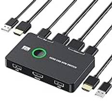 Ozvavzk KVM-switch, 4K 60 Hz HDMI KVM-switch 2 st. 1 bildskärm, 2 portars låda USB HDMI-switchar för 2 datorer 1 skärm dela tangentbord, musskrivare, med 2 USB-kabel och 2 HDMI-kablar