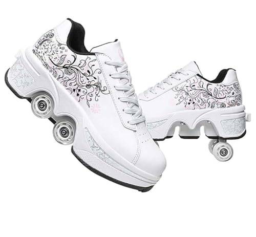 Skoterskor, skor med hjul, rullskridskor flickor och pojkar, skateboardskor, bekväma och ventilerande fyrhjulingskridskor, justerbara rullskor/sneakers med dolda hjul