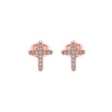 Diamond Elegant Stud Cross Earrings in 9ct Rose Gold - rose gold