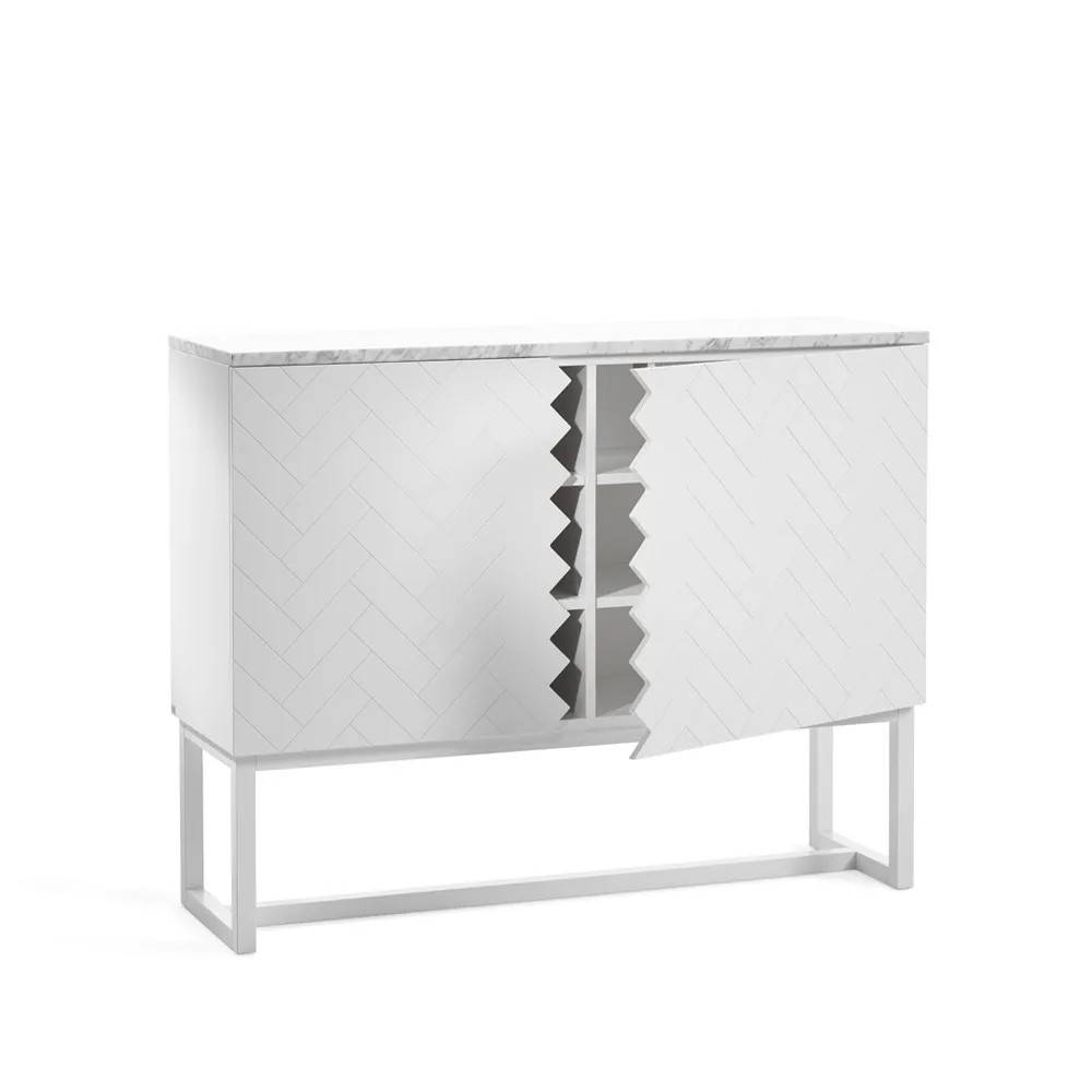 A2 Story sideboard hvid, hvid marmortop, hvidt stel.