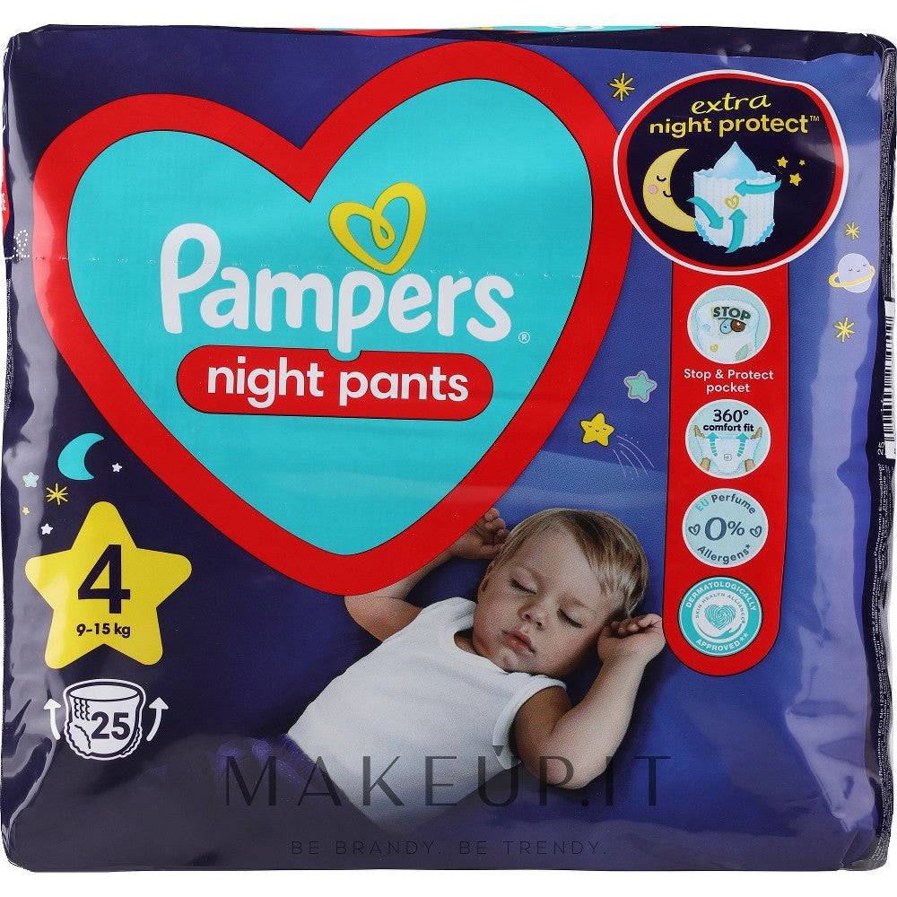 Pampers Night Pants storlek 4 engångs nattblöjbyxor 9-15 kg 25 stycken
