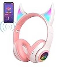 Wireless Over Ear Headphones | Headphones Wireless | Overear Headphones | Devil Cat Ear Cordless Gamer Headphones | Lightweight Over Ear Headset with Colorful Breathing Lights for Men & Women