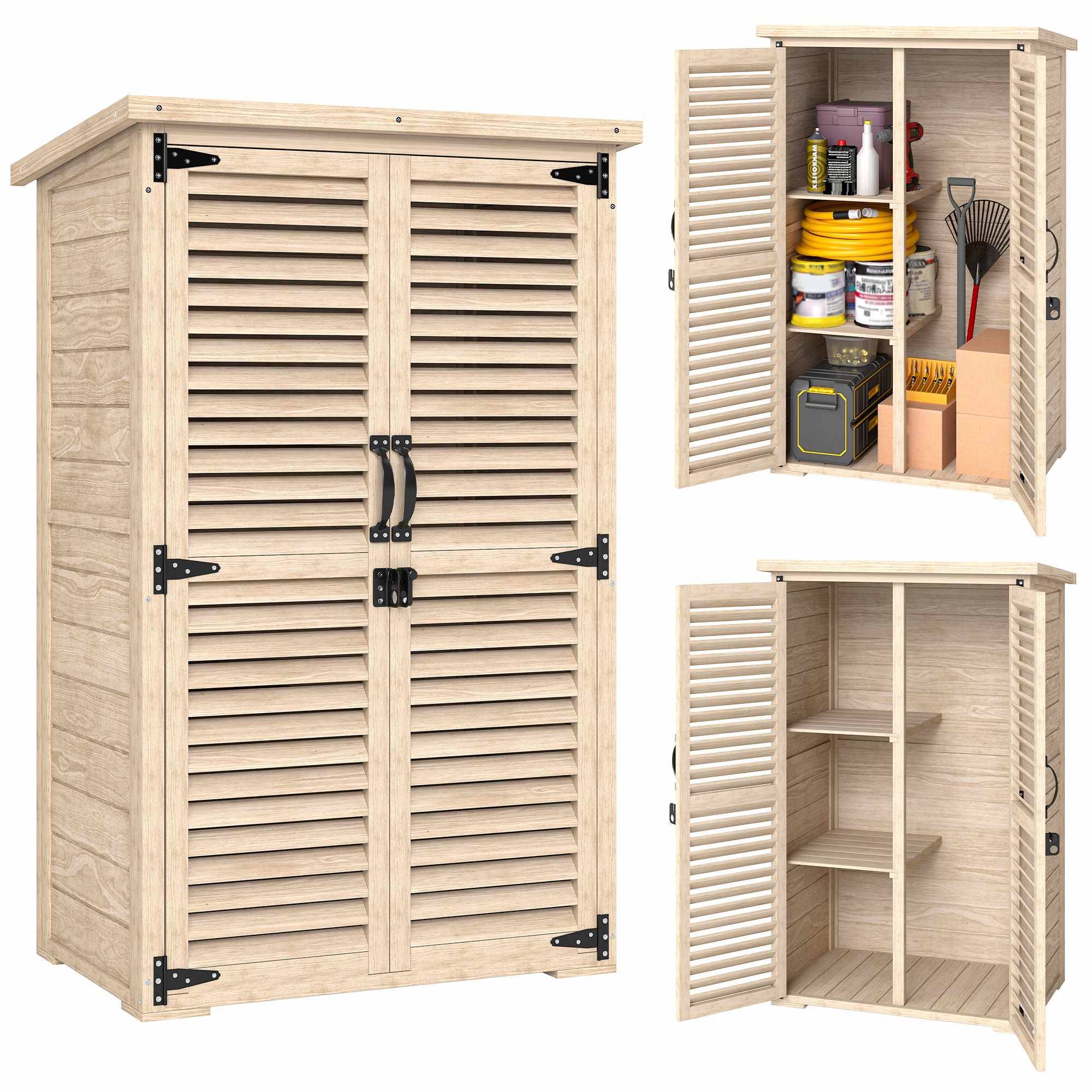 Trädgårdsskjul 75x50x118 cm verktygsskåp med 2 hyllor och 2 dörrar naturfärgad