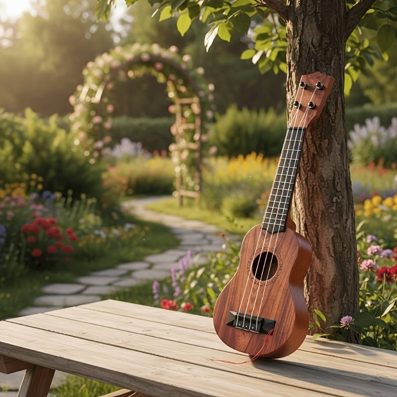 TEMU 17 Inch Ukulele With Pick, Nylon Strings Comfortable Touch, Lightweight Plastic To Carry, Tuners Adjustable Pitch, Beginner Friendly Ukulele Guitar For Music Lovers, Practice, Travel, Party Gift