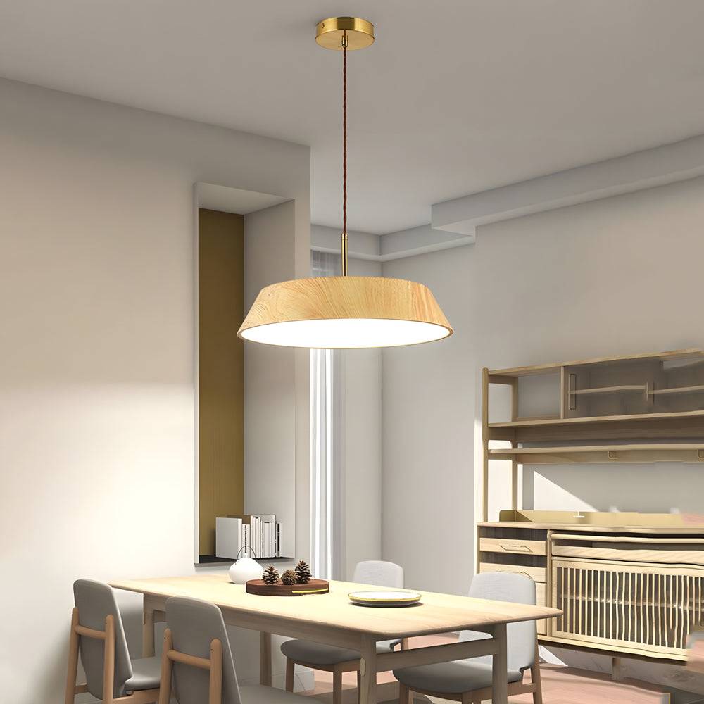 HarmonyGlow Hänglampa - Lyxig Trä LED Hänglampa med Japanska Påverkan - Trä / Spiral mönster / Vitt ljus