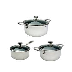 Miso - Hybrid Grydesæt 3 gryder (6 dele) - Miso - Diamond Dust Non-Stick Kasserolle 1,6L | 16 cm + Miso - Diamond Dust Non-Stick Gryde 3L | 20 cm + Miso - Diamond Dust Non-Stick Gryde 5L | 24 cm