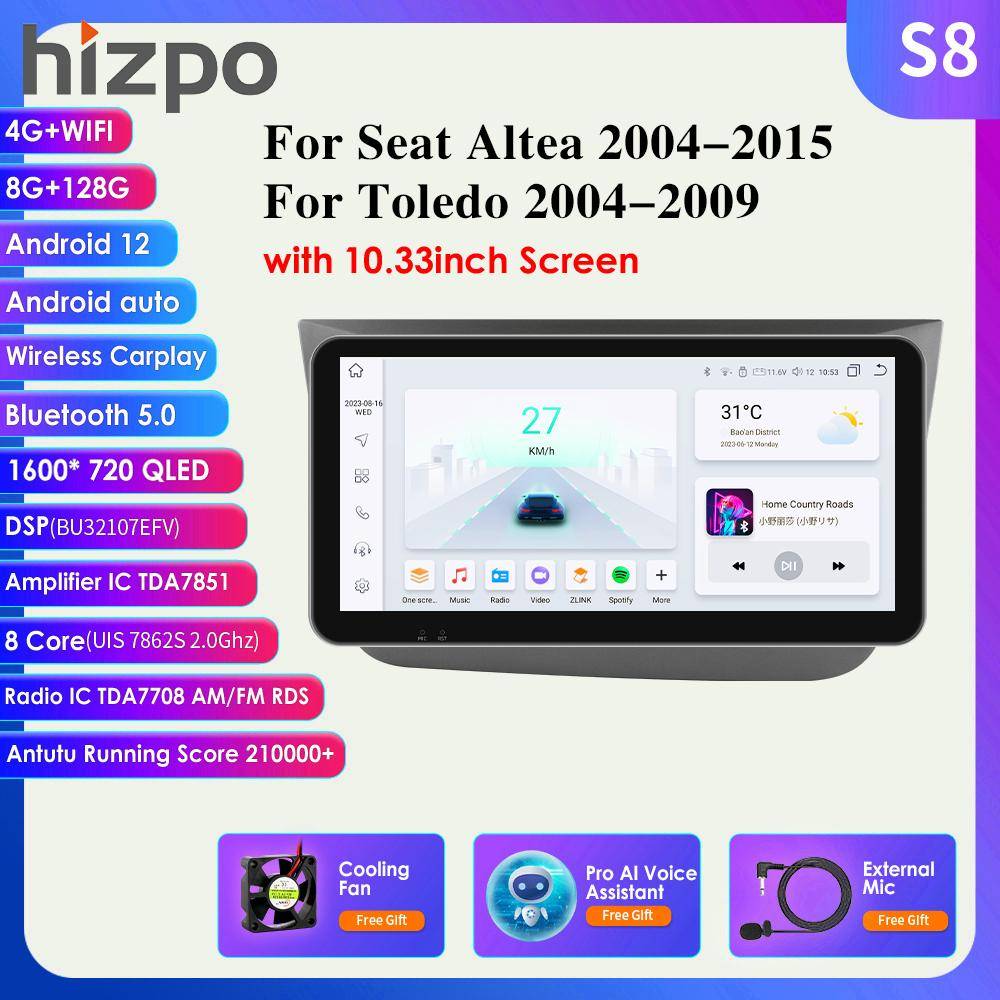 9'' 8Core 7862 Audio 2din Android Autoradio för Seat Altea för Toledo Bilradio Multimedia Videospelare GPS Huvudenhet Carplay 4G Intelligent Skärm