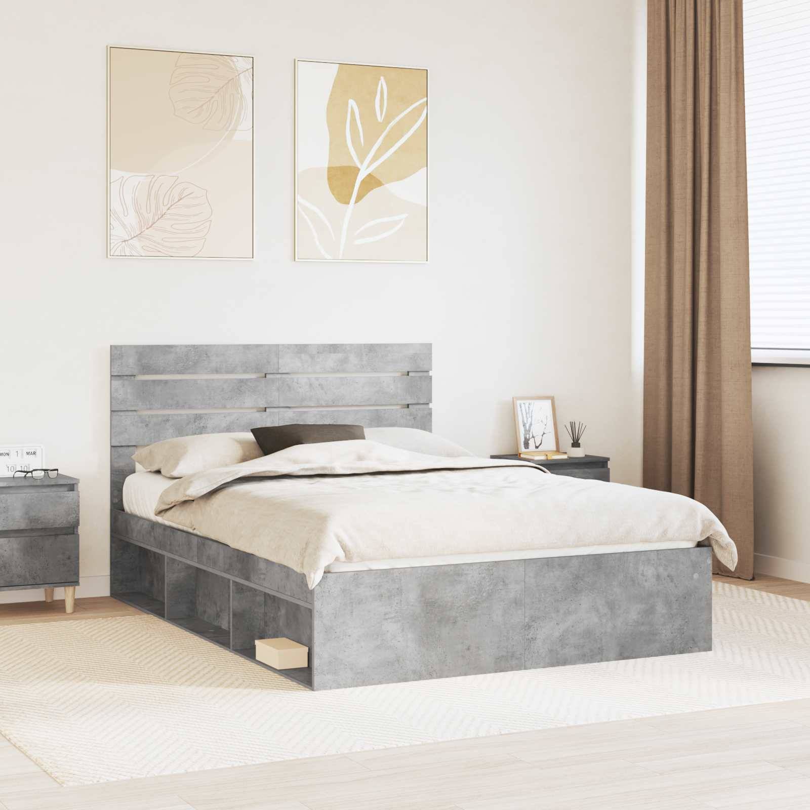 vidaXL Sängram med huvudgavel Betong 160 x 200 cm Massiv furu
