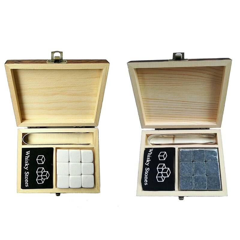 2 set whisky stenar med ord trälåda whisky stenar stenar fyrkantig sten trä låda - grå & vit