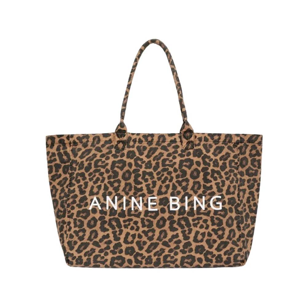 Anine Bing Leopard Tote - Tasker - Dame - Brun - ONE SIZE - Bomuld