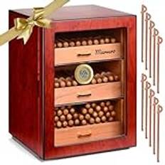 Marvero handgjort cigarrhumidorskåp med hygrometer för 100 till 150 cigarrer, spansk cederträ fodrad cigarrlåda med 3 större lådor, 3 luftfuktare och 10 spill av spanskt cederträ för presenter