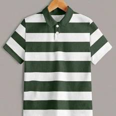 Tween Boy Casual Daglig Collegiate Style Kontrastfärg Randtryck Kortärmad pikétröja, sommar - Multifärgad (8Y,9Y,10Y,11Y,12Y)