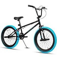 AVASTA 20-Tums Freestyle Ungdoms BMX Cykel Barncykel För 6 7 8 9 10 11 12 13 14 År Gamla Pojkar Flickor Unga Vuxna Och Nybörjarnivå Cyklare Med 4 Pinnar, Svart Med Blå Däck