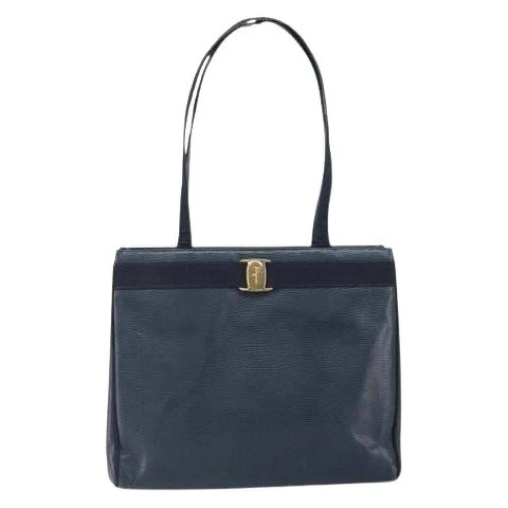 Salvatore Ferragamo Pre-owned Pre-owned Leather Shoulder Bag - Vintage - Dame - Blå - ONE SIZE - Uld