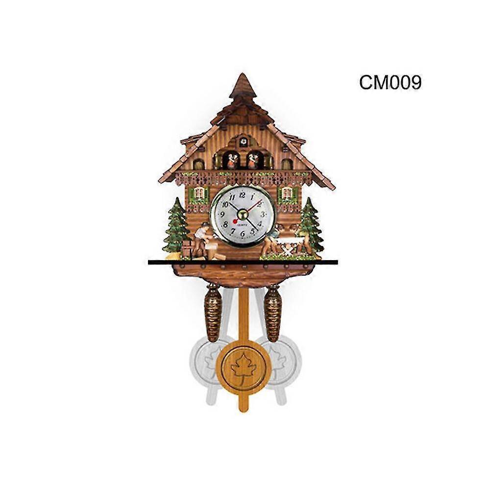 (I) Cuckoo Clock Wall Clock Handicraft Vintage Wooden Cuckoo Tree House Clock For Bedroom Living Room School Office