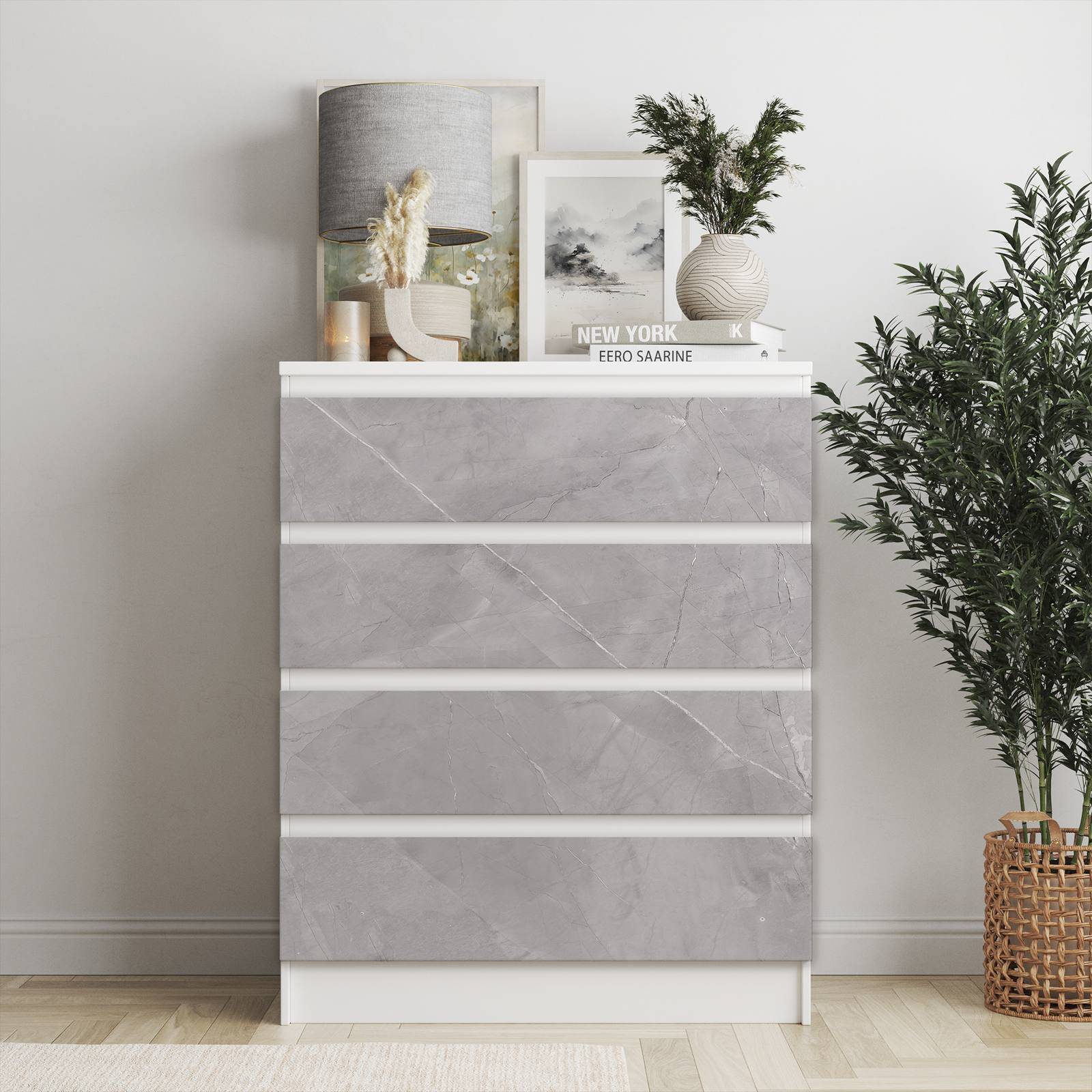 Selvklæbende klistermærker - Ikea Malm Decals / Vælg størrelse / Sølvgrå Marmor