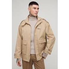 Mens Khaki Tall Oversized Boxy Cargo Trench Coat