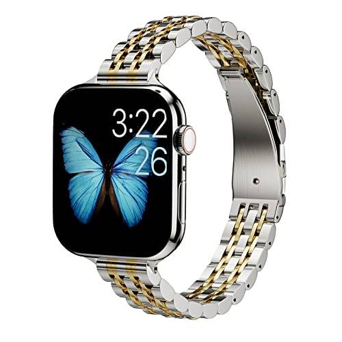 ARTCHE Slim klockarmband för Apple Watch-armband 42mm 41mm 40mm 38mm, kvinnligt tunt smyckesarmband i rostfritt stål, kompatibelt med iwatch-armband serie 10/9/8/7/6/SE/5/4/3/2/1, silver & guld