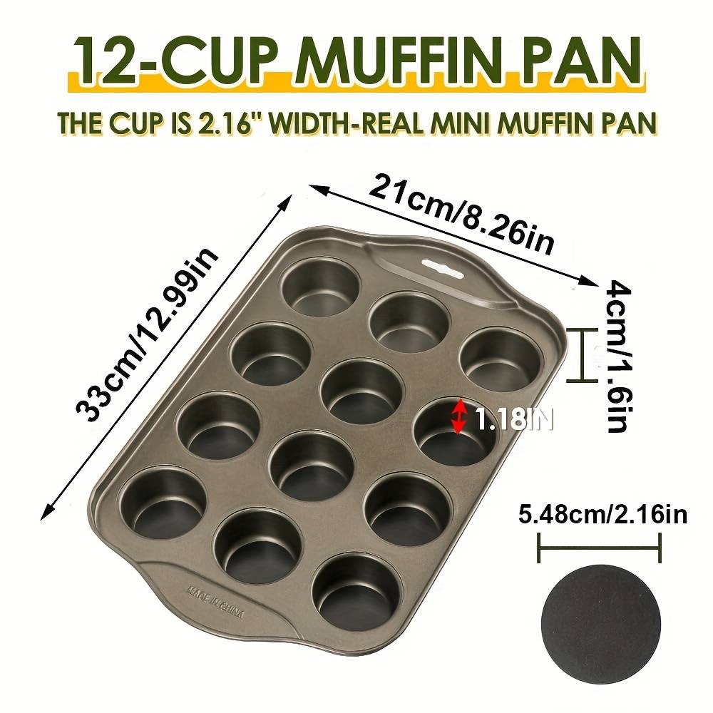Mini Muffin Pan 12-cup Removable Bottom, 1-pack, Cupcake Pan, For Baking, Mini Muffin Cheesecake Pan For Oven, 12-cup Premium Carbon Steel Pan, For Bite-sized Tartlets. Black