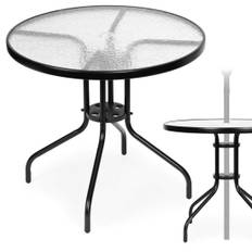 Runt trädgårdsbord 80 cm, för terrass, trädgård, balkong, härdat glas, paraplyhål, MultiGarden