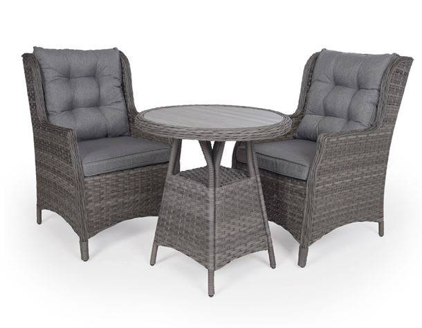 Rio Grå Cafesæt m/2 loungestole - Ø 70 cm