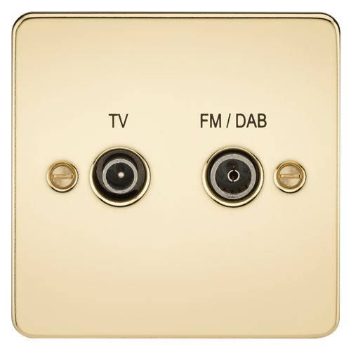 KnightsBridge Flat Plate Screened Diplex Outlet (TV, FM DAB) - Polished Brass