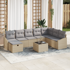 vidaXL 9-delt havensofa sæt med puder beige poly rattan