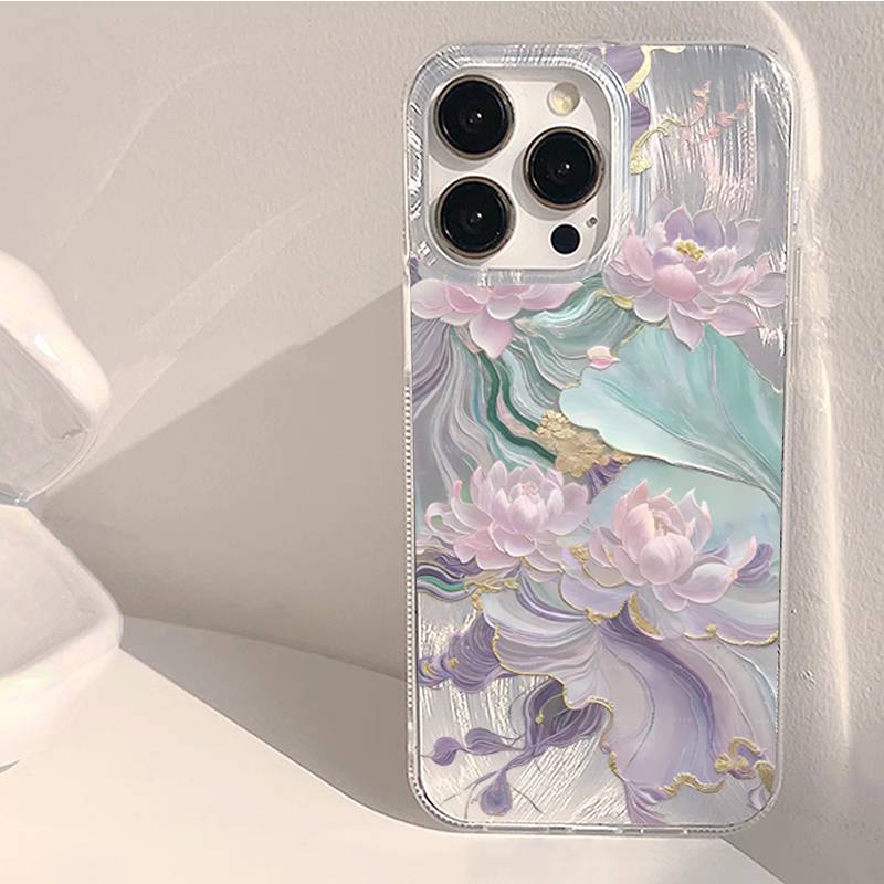 Dreamy Purple Lotus Print Aesthetic Phone Case for iPhone 18 Pro 17 16 15 13 12 11 14 Pro Max Air X XR XS 7 8 Plus 16E SE Cover